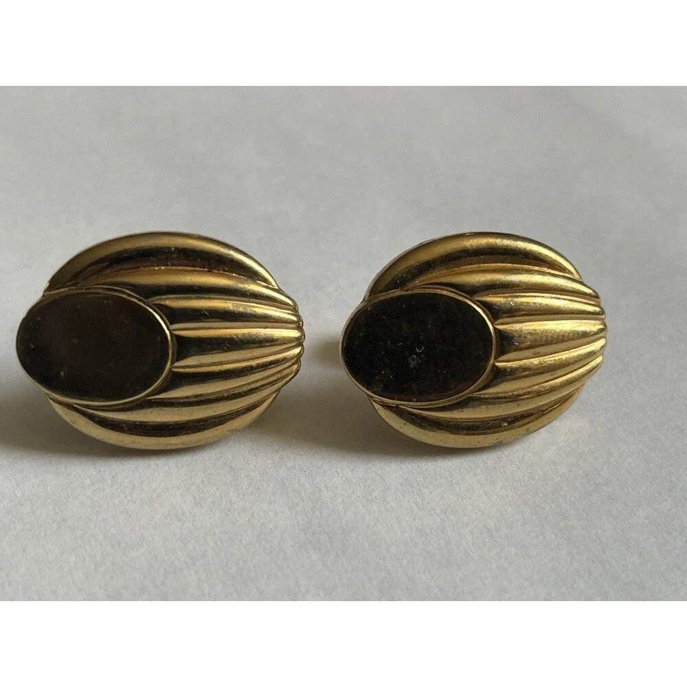 Vintage Mid Century Cufflinks Lot 3 Pairs Gold Tone Deco Mod